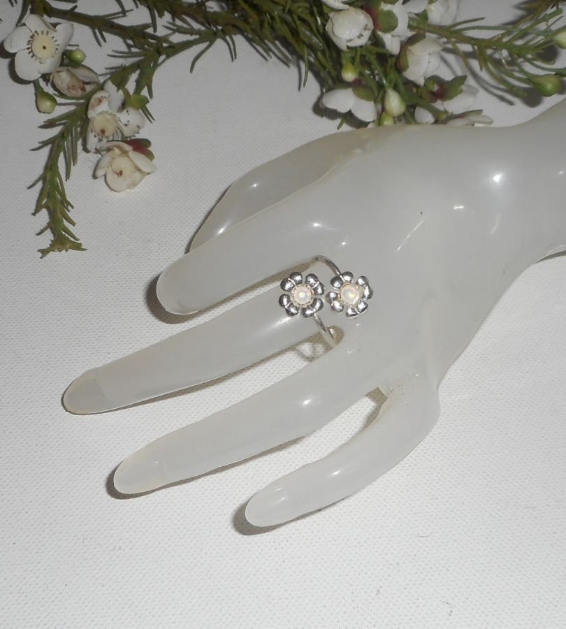 Original 925 sølvring med blomster og hvid Swarovski krystal