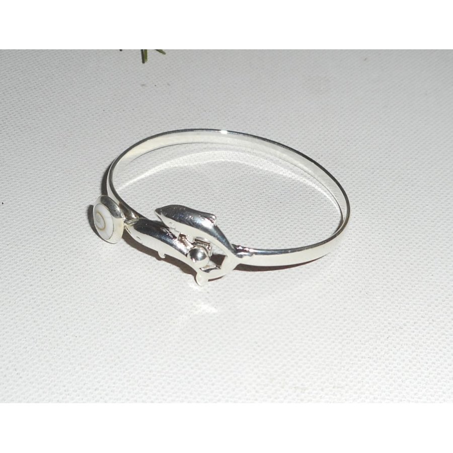 Bracelet avec double dauphins et oeil de Ste Lucie en argent 925