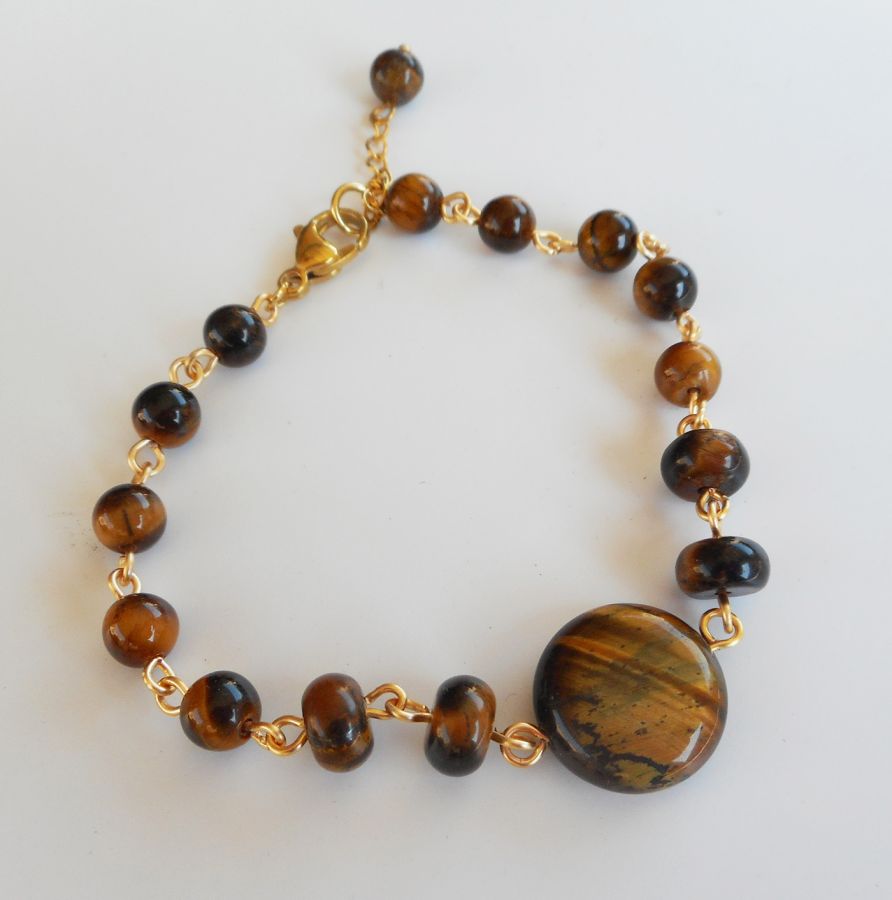 Tiger eye og rustfrit stål armbånd