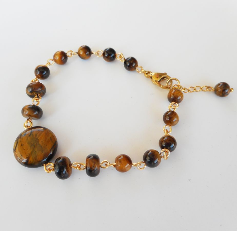 Tiger eye og rustfrit stål armbånd