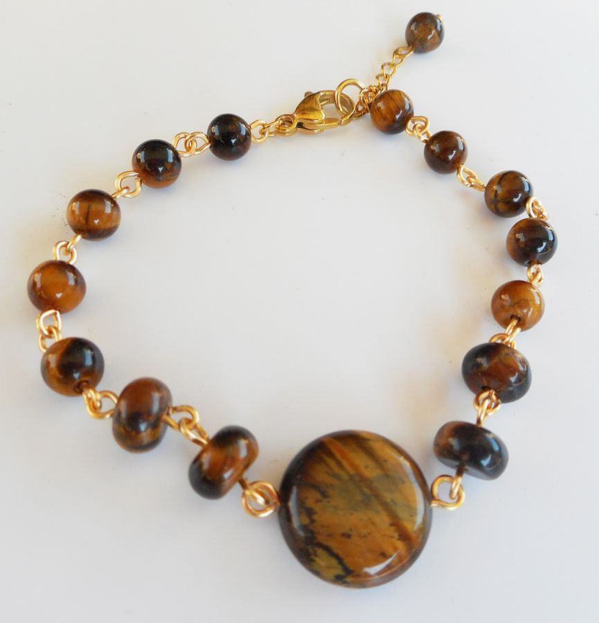 Tiger eye og rustfrit stål armbånd