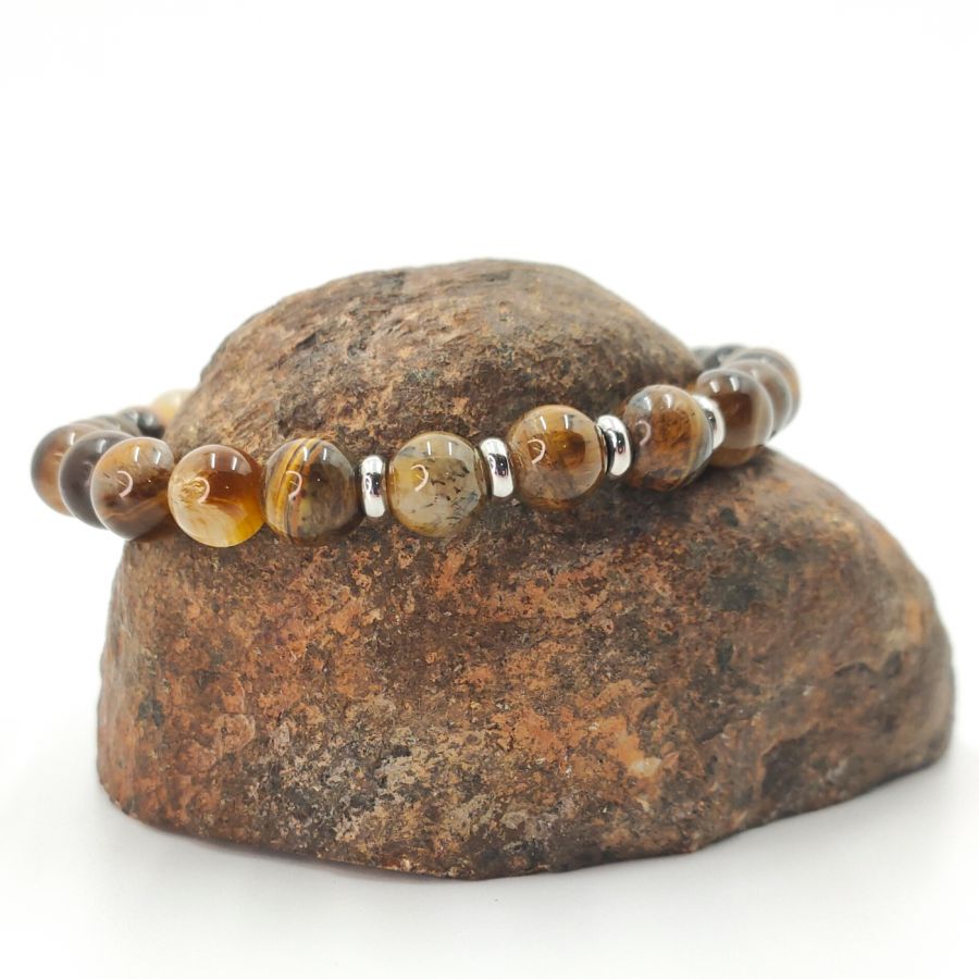 Tiger eye og rustfrit stål armbånd til mænd