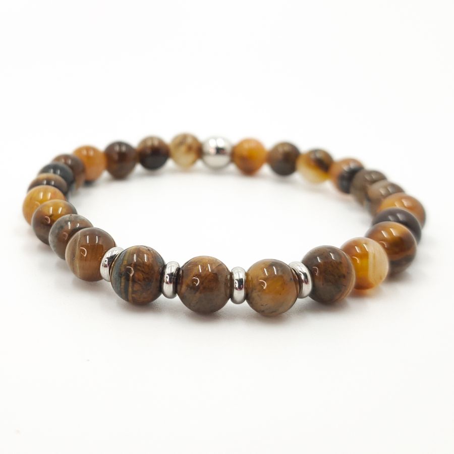 Tiger eye og rustfrit stål armbånd til mænd