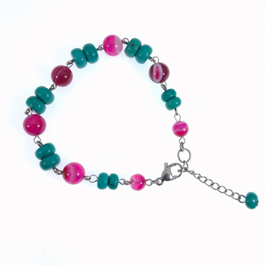 Turkis og fuchsia pink agat armbånd