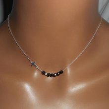 925 sølv choker halskæde med sort krystal kryds og perler