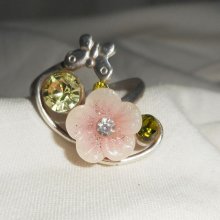 Original 925 sølvring med lyserød blomst og Swarovski krystal